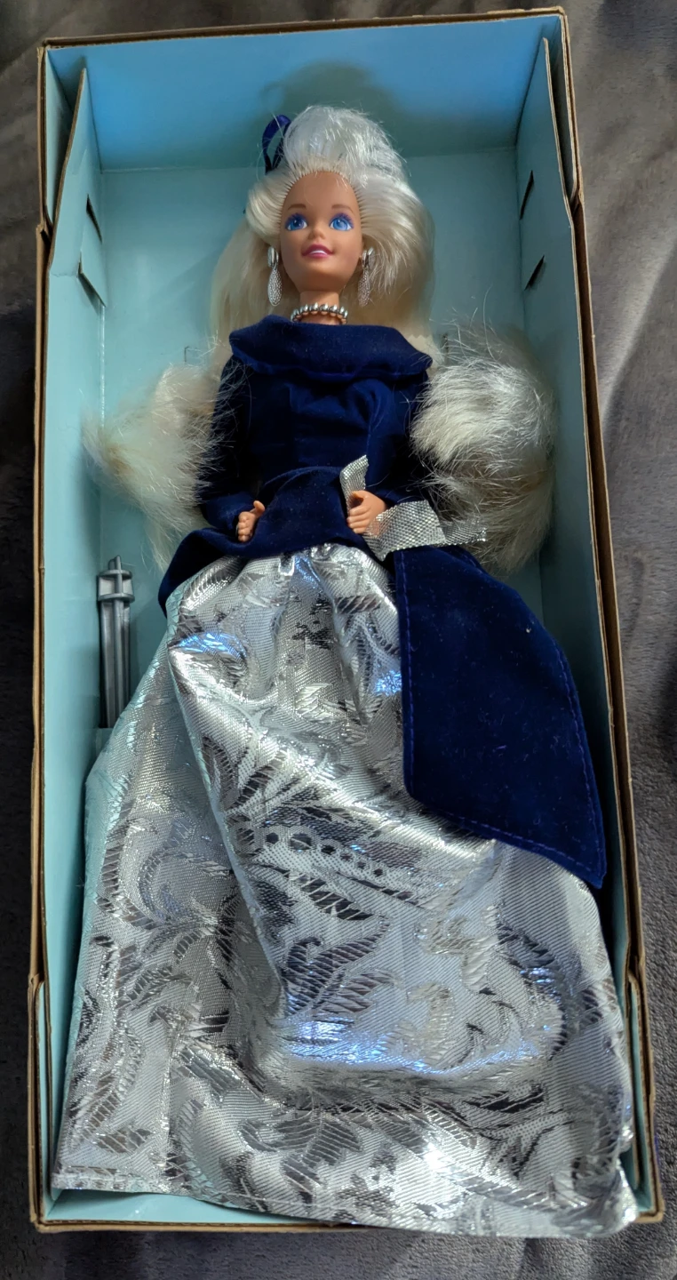 Barbie Doll in Blue Velvet and Silver Dress