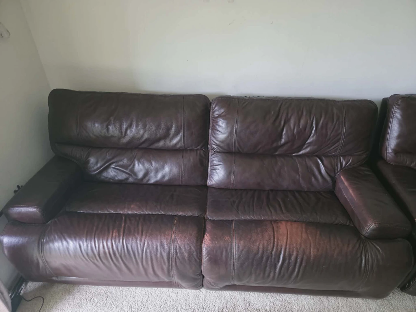 Brown Leather Reclining Loveseat with Cup Holders - photo 2