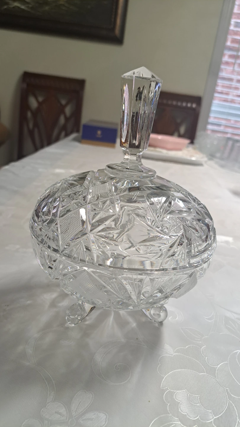 Big Vintage Crystal Candy Dish with Lid