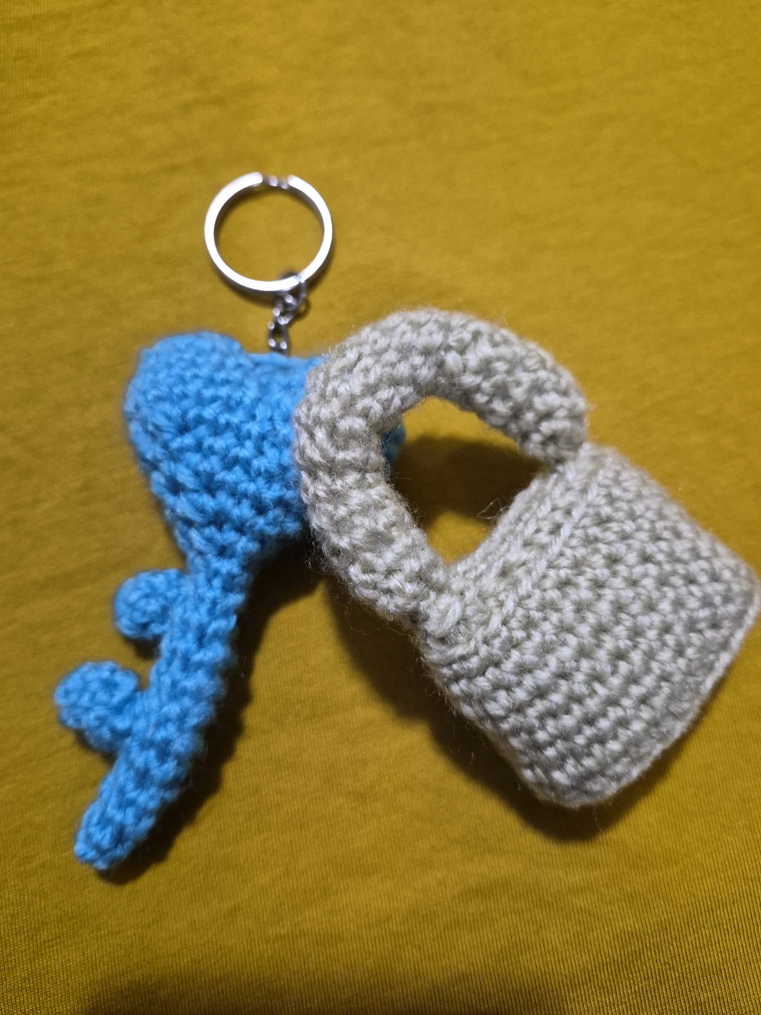 Handmade Crochet Lock and Key Keychain Set