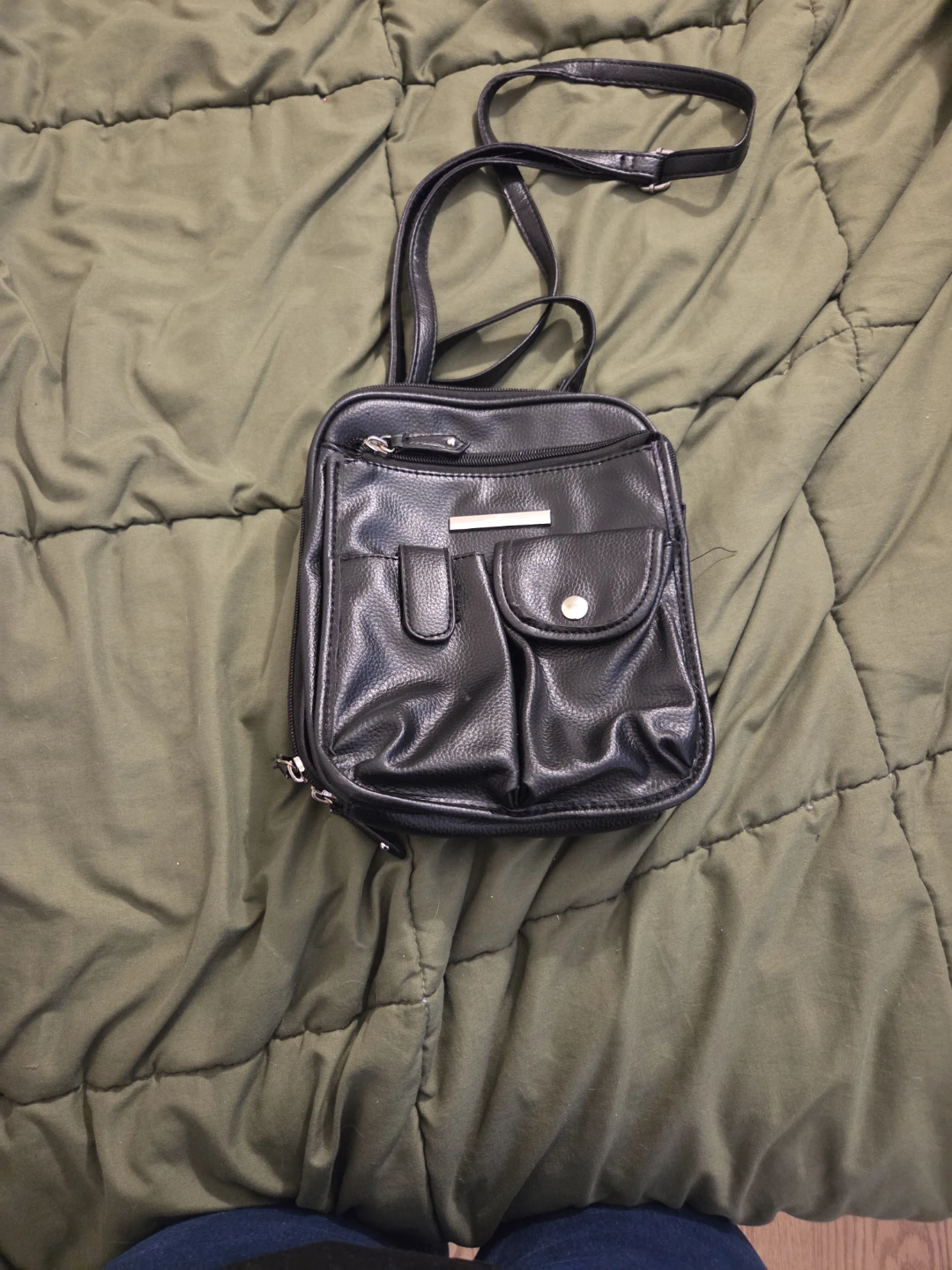 Black faux leather crossbody purse