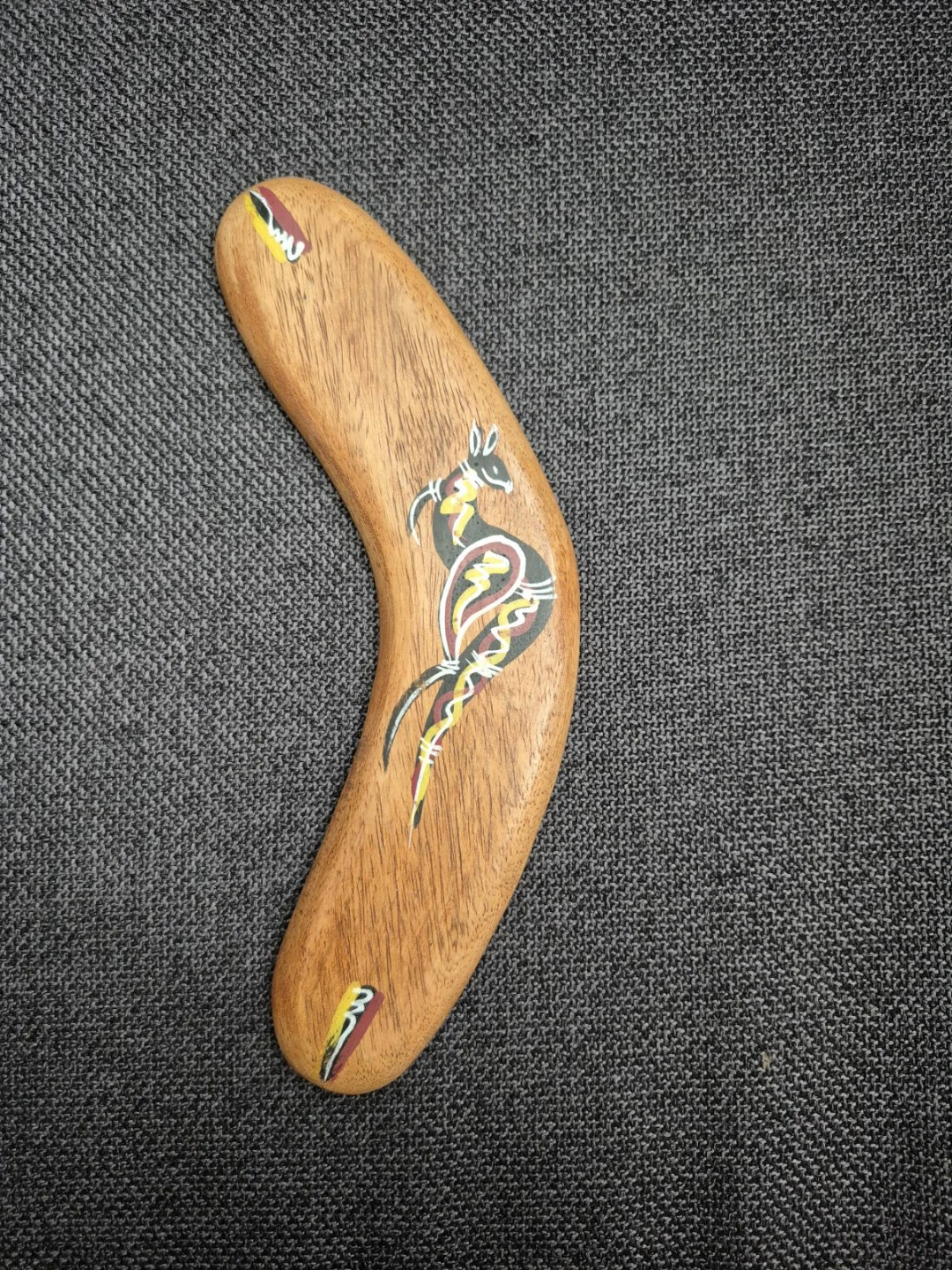 Wooden Boomerang with Kangaroo Design - 8" Diameter