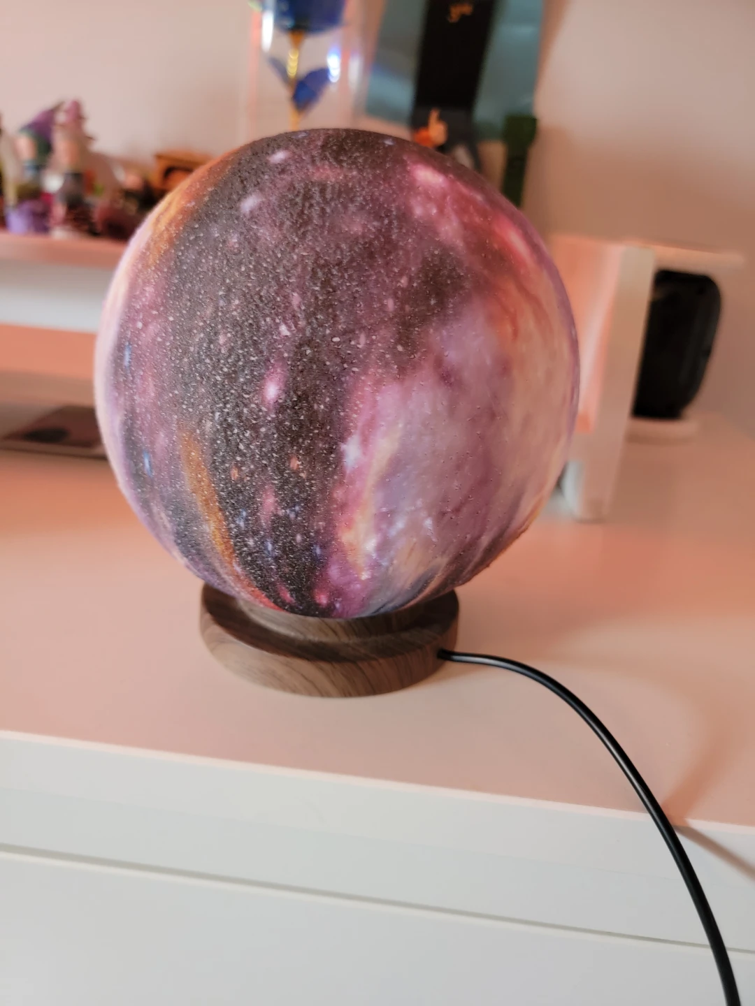 Galaxy Moon Lamp with Wooden Base