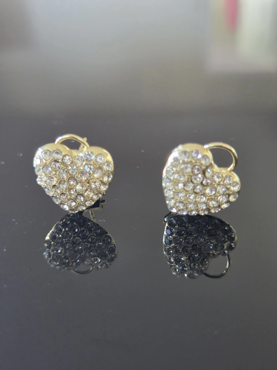 Gold Heart Earrings with Crystals