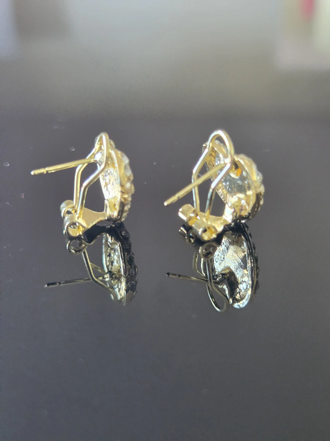 Gold Heart Earrings with Crystals - photo 2