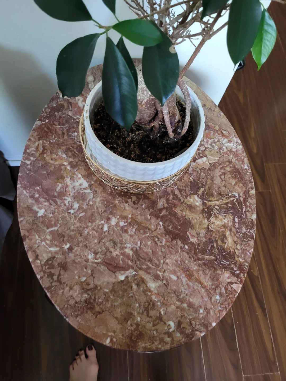 Marble Top Accent Table's with Carved Wood Base