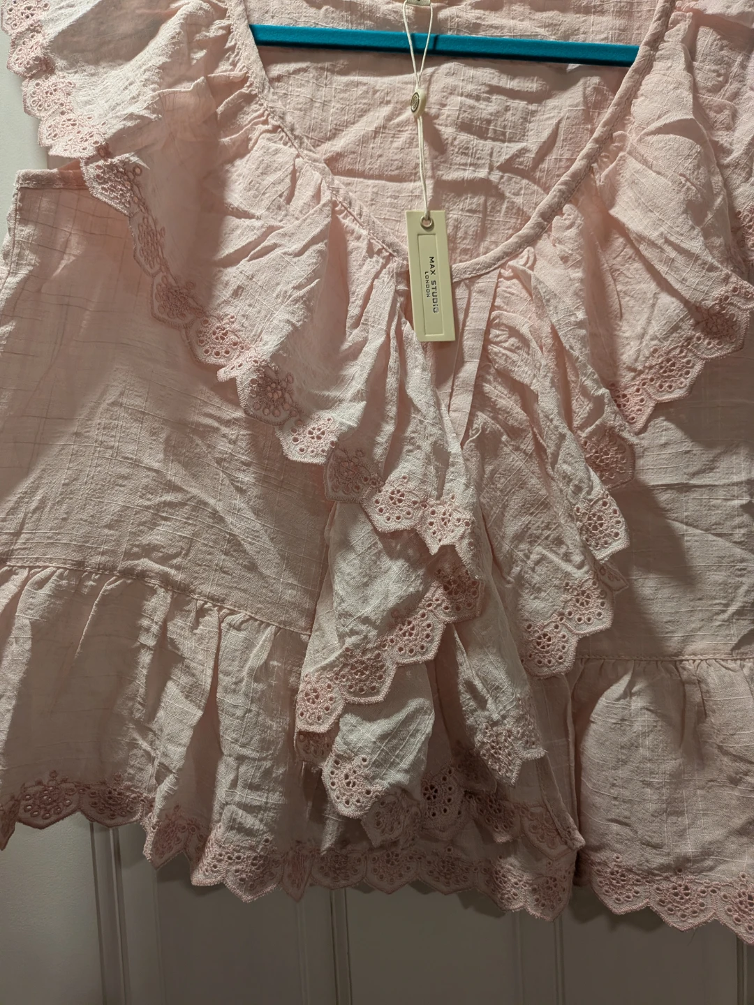 Max Studio Pink Embroidered Ruffle Top Size S - photo 2