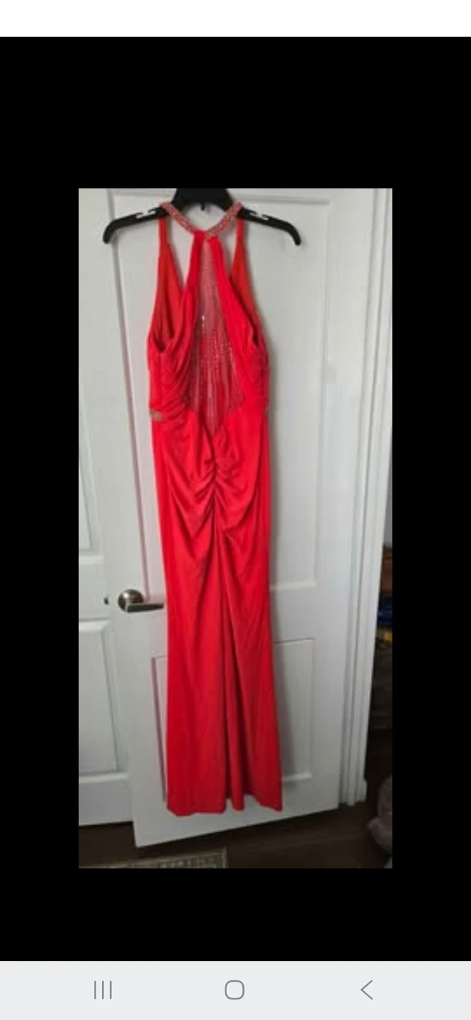 Red Halter Neck Beaded Maxi Dress size 10