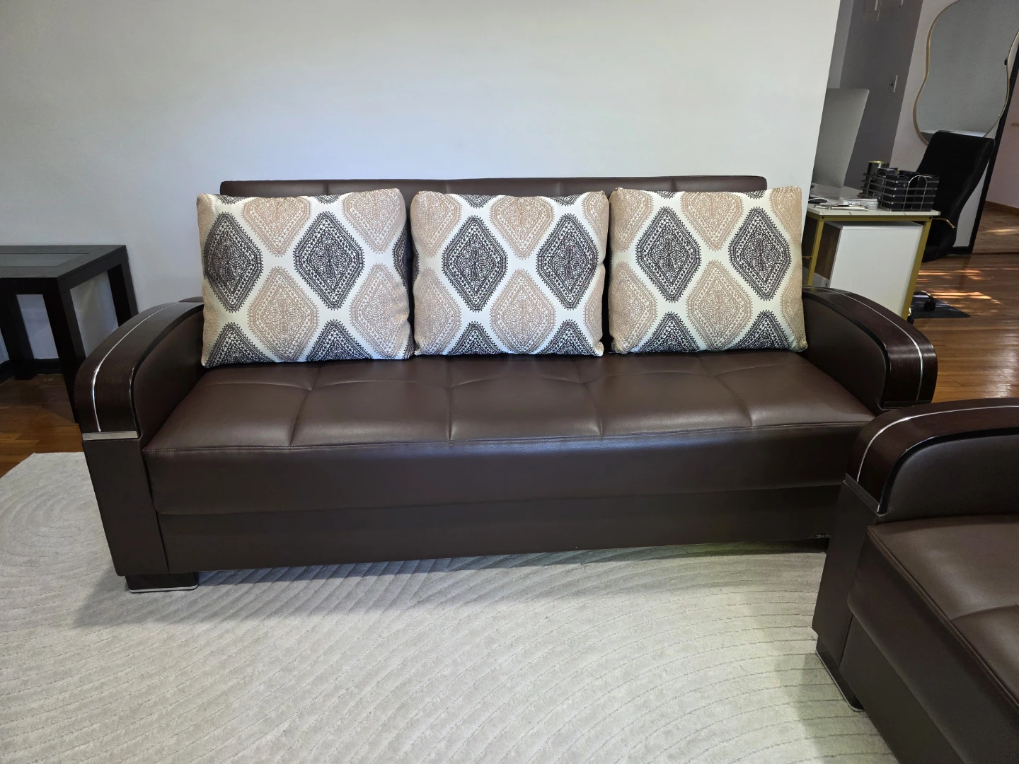 Brown Faux Leather Sofa with Storage