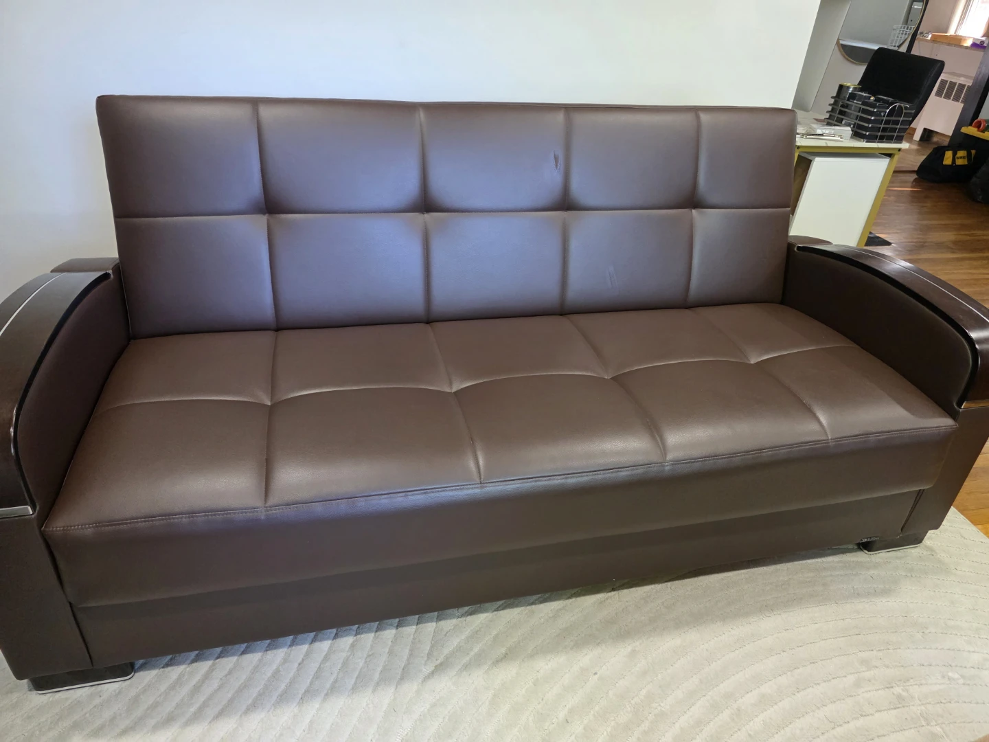 Brown Faux Leather Sofa with Storage - photo 4