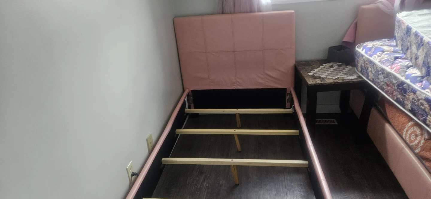 Pink Upholstered Twin Bed Frame - photo 2