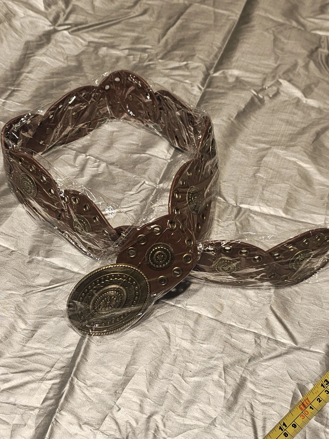 Brown Western Style Studded Belt with Ornate Buckle
