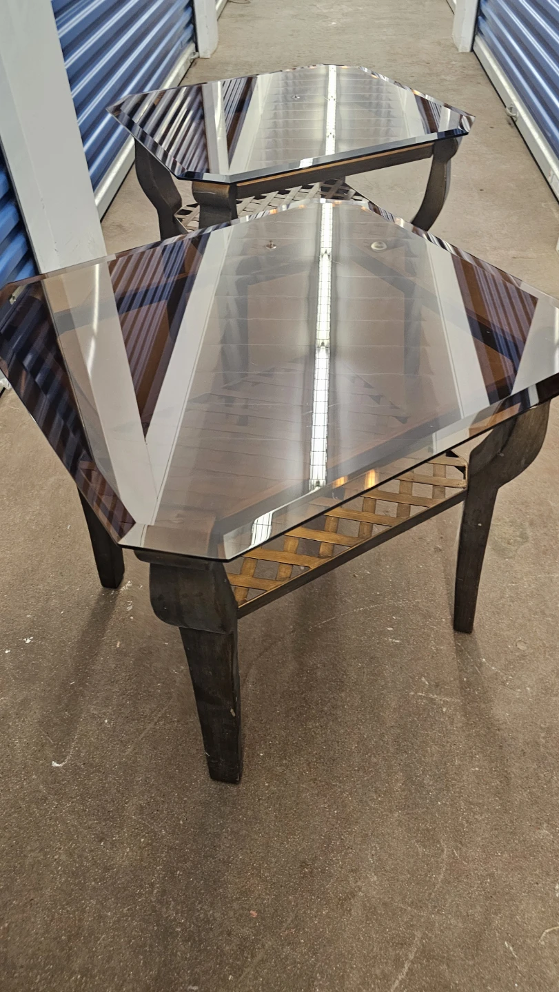Set of 2 Glass Top Side Tables