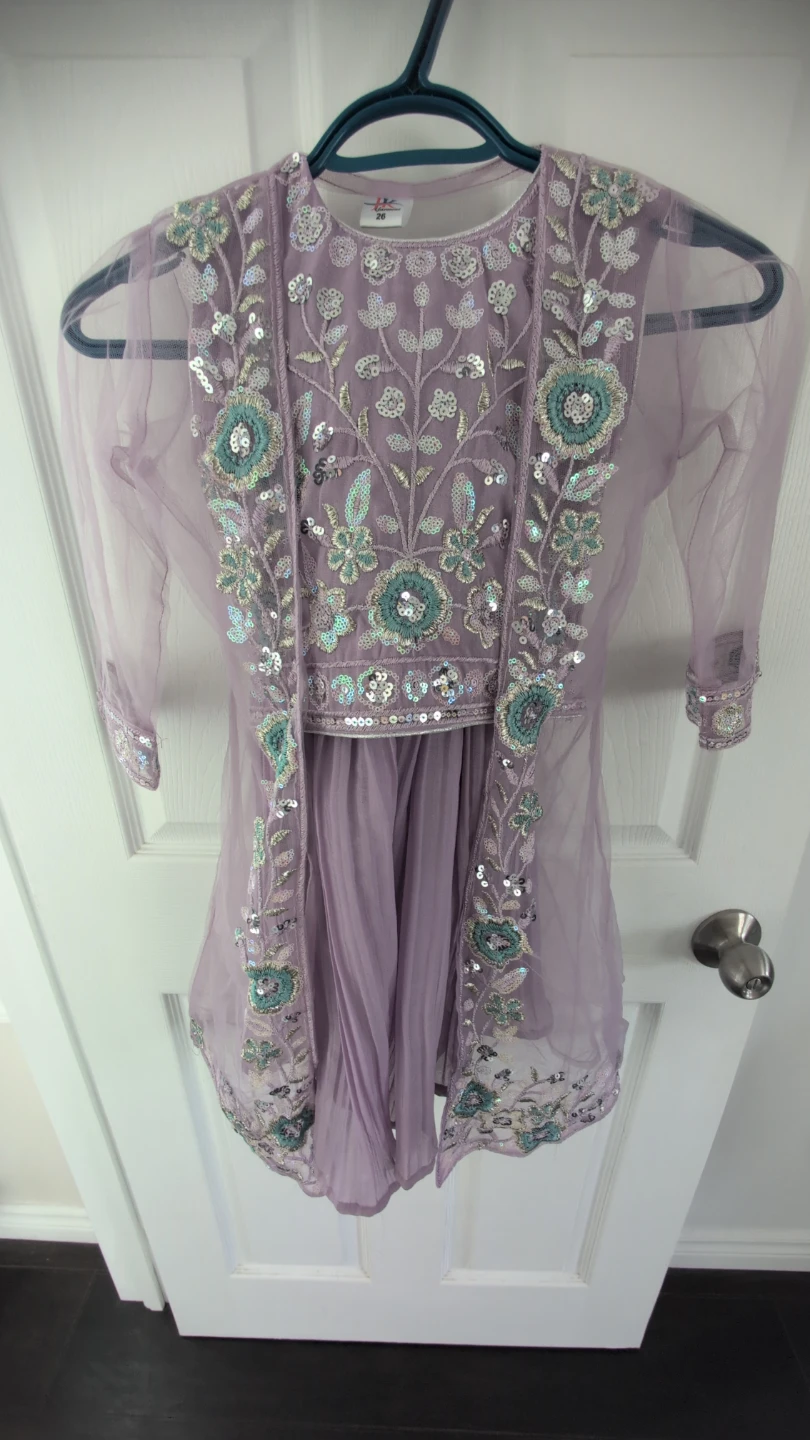 Girls' Embroidered Purple Dress with Jacket