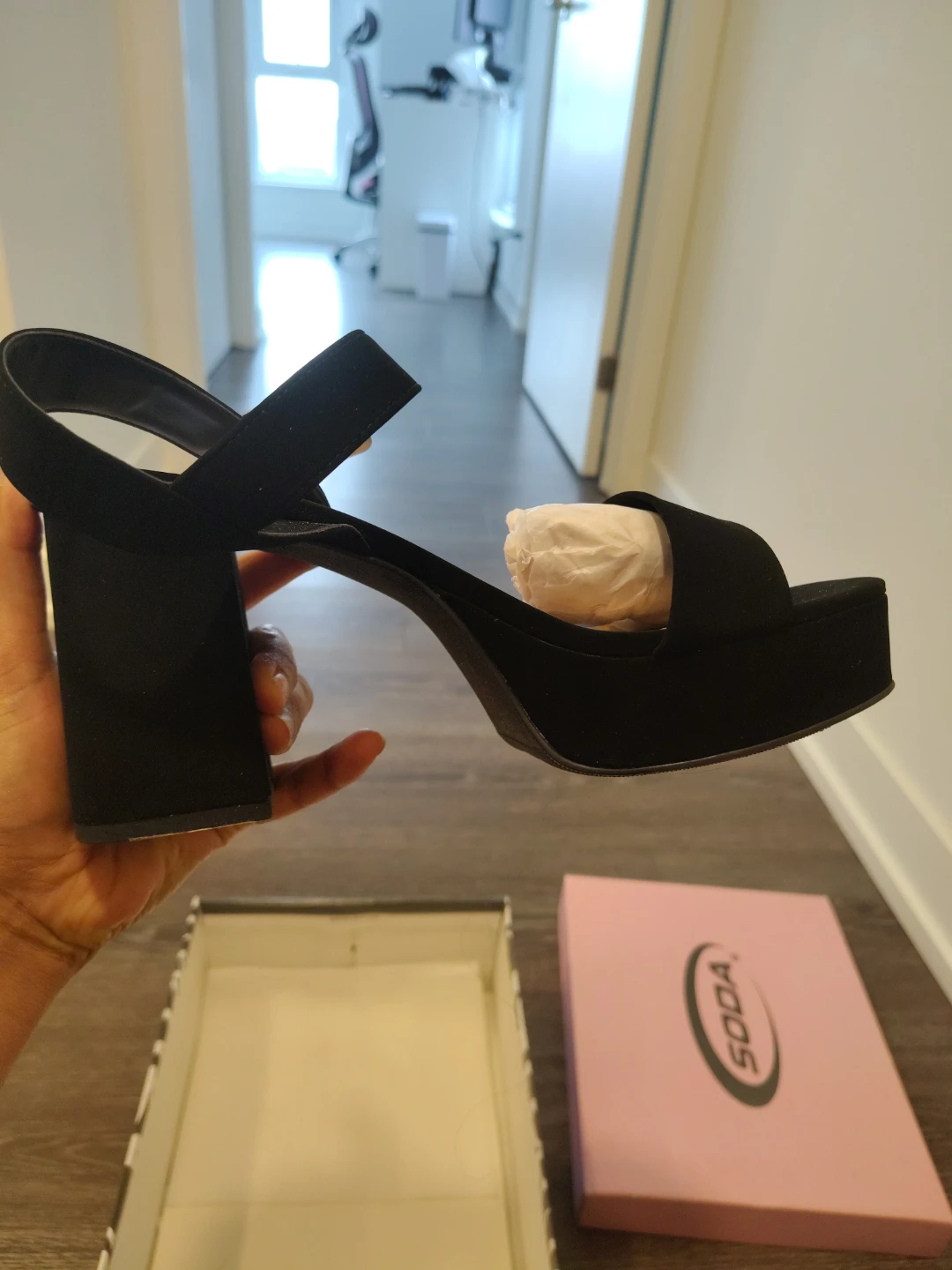 Soda Black Platform Block Heel Sandals Size 8.5