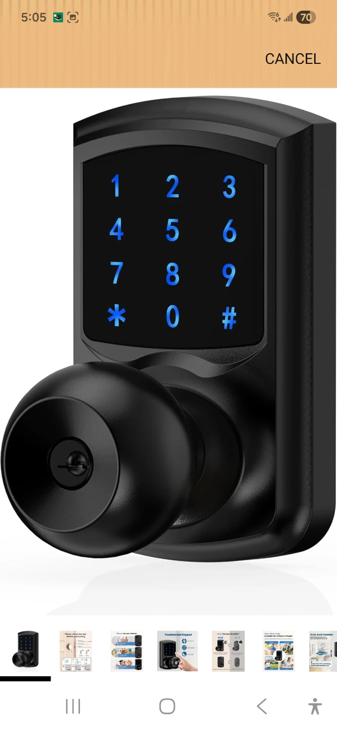 Black Digital Door Lock with Touchscreen Keypad