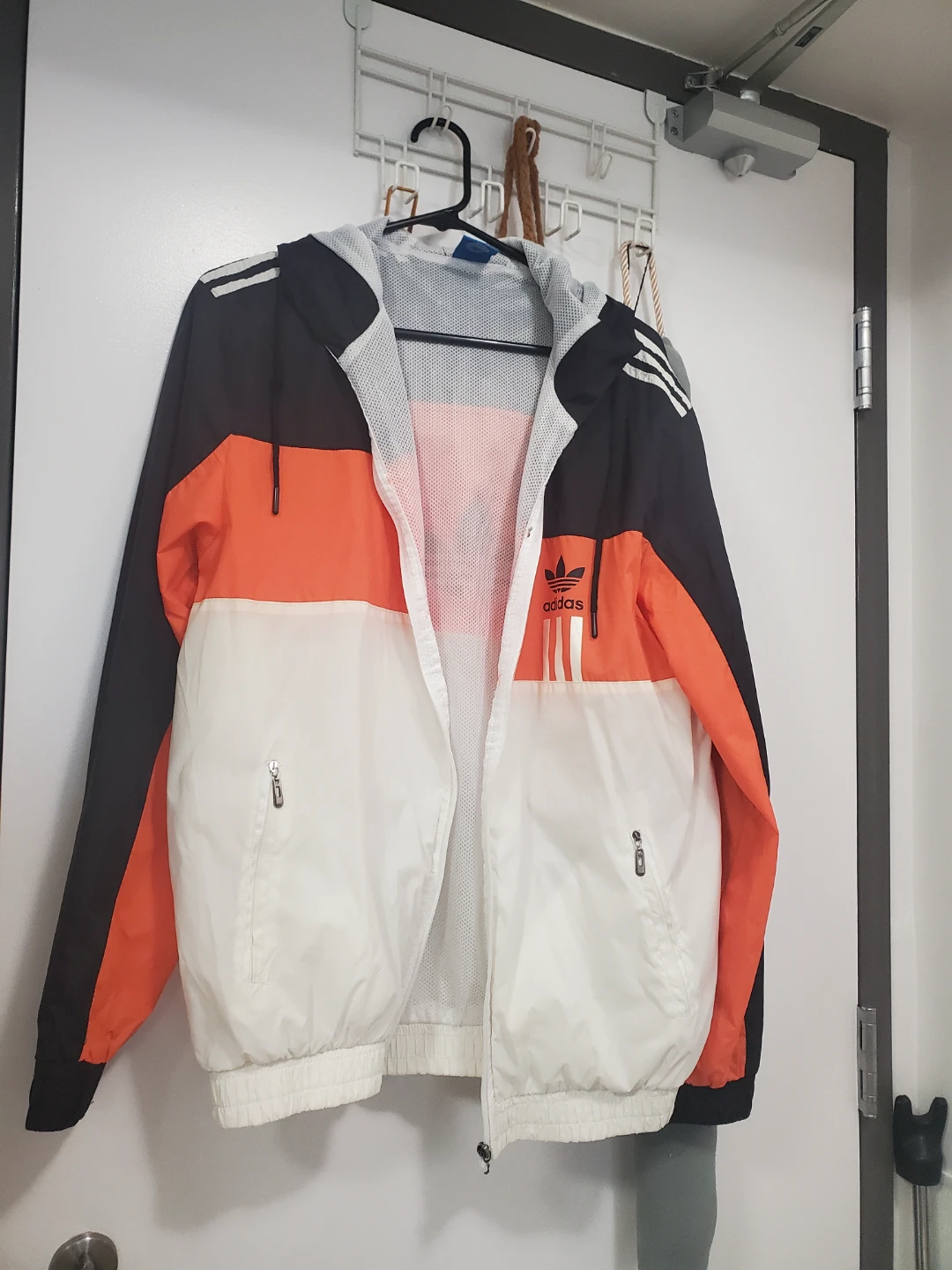Adidas Hooded Windbreaker Jacket Orange White Black