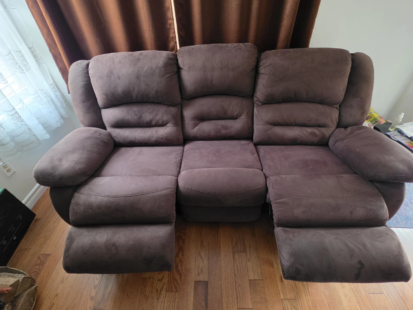 Brown Suede 3-Seater Reclining Sofa - photo 2