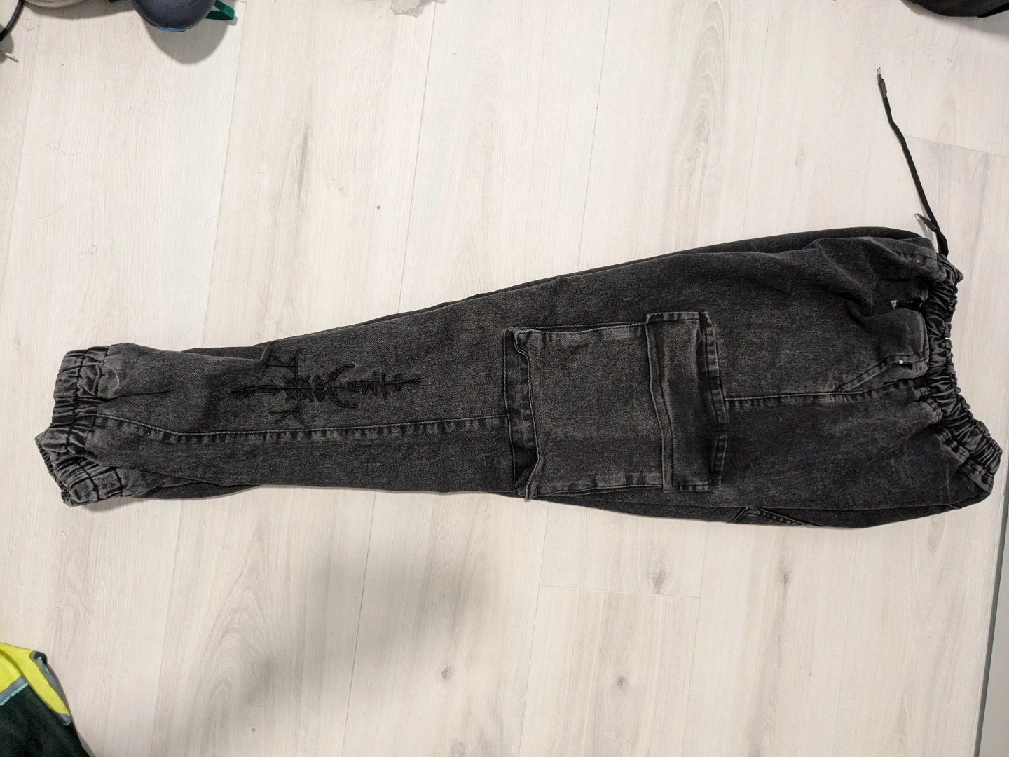 Black Wash Cargo Pants with Embroidered Detail - photo 4