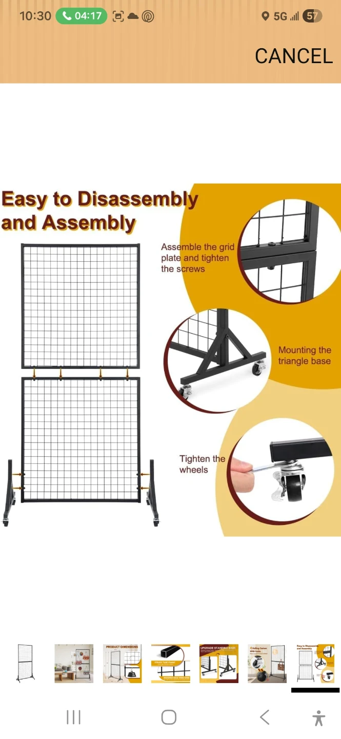2 Black Metal Grid Room Divider with Wheels - photo 5