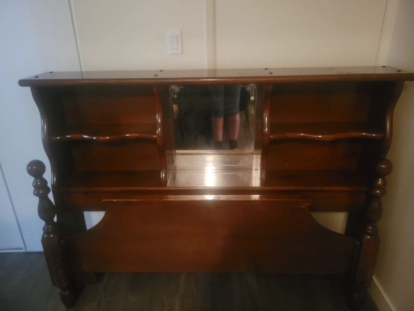 Queen size wooden Headboard with Mirror and Shelves - photo 2