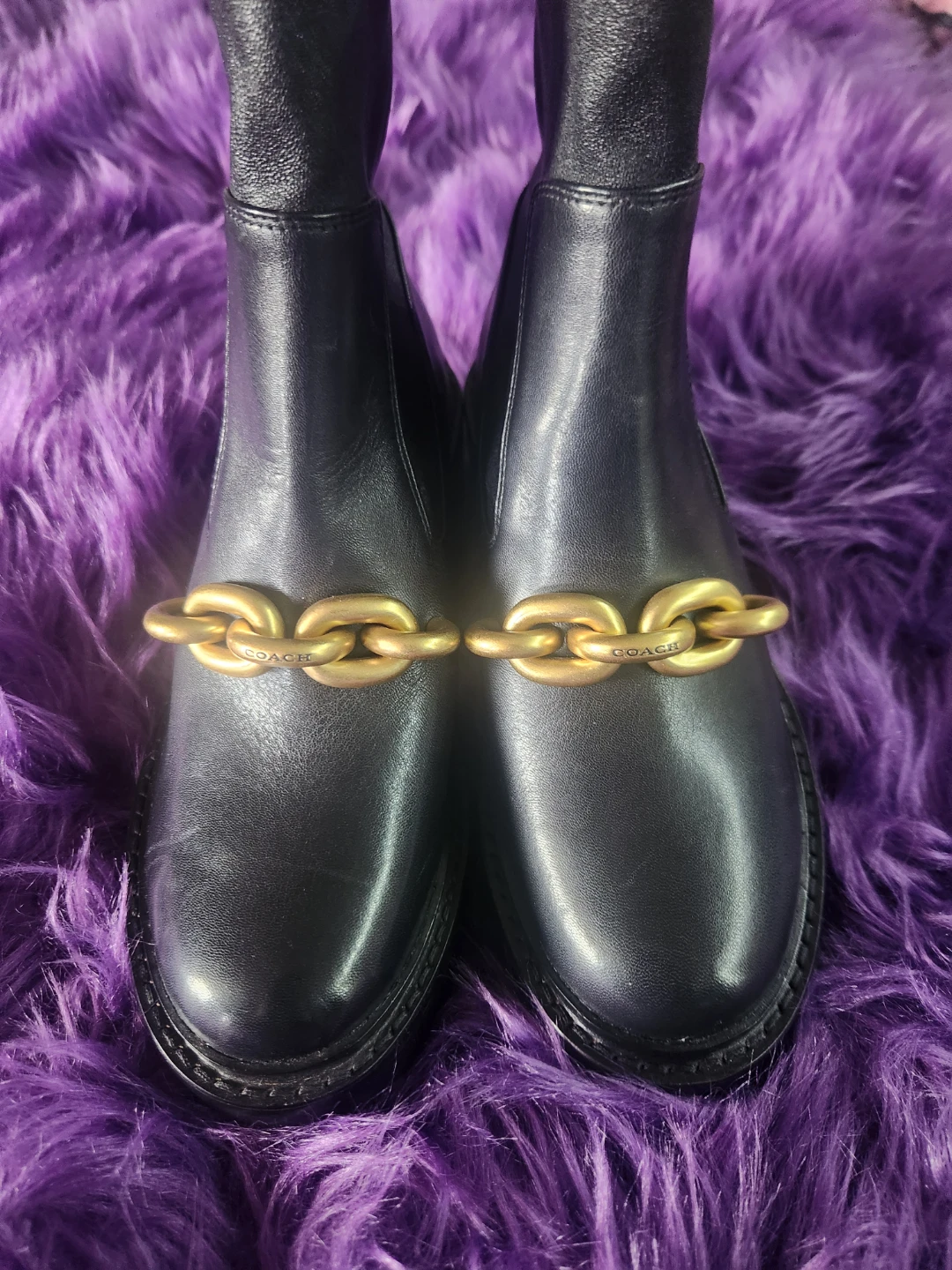 Coach Kenna Black Leather Chain Detail Ankle Boots US 5.5B - photo 2