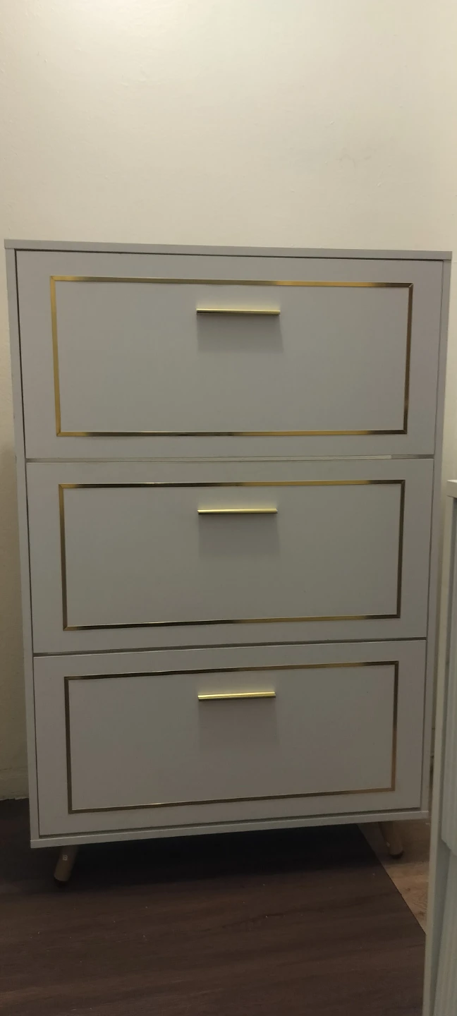 3-Tier Flip-Drawer Shoe Cabinet with Gold Trim - photo 4