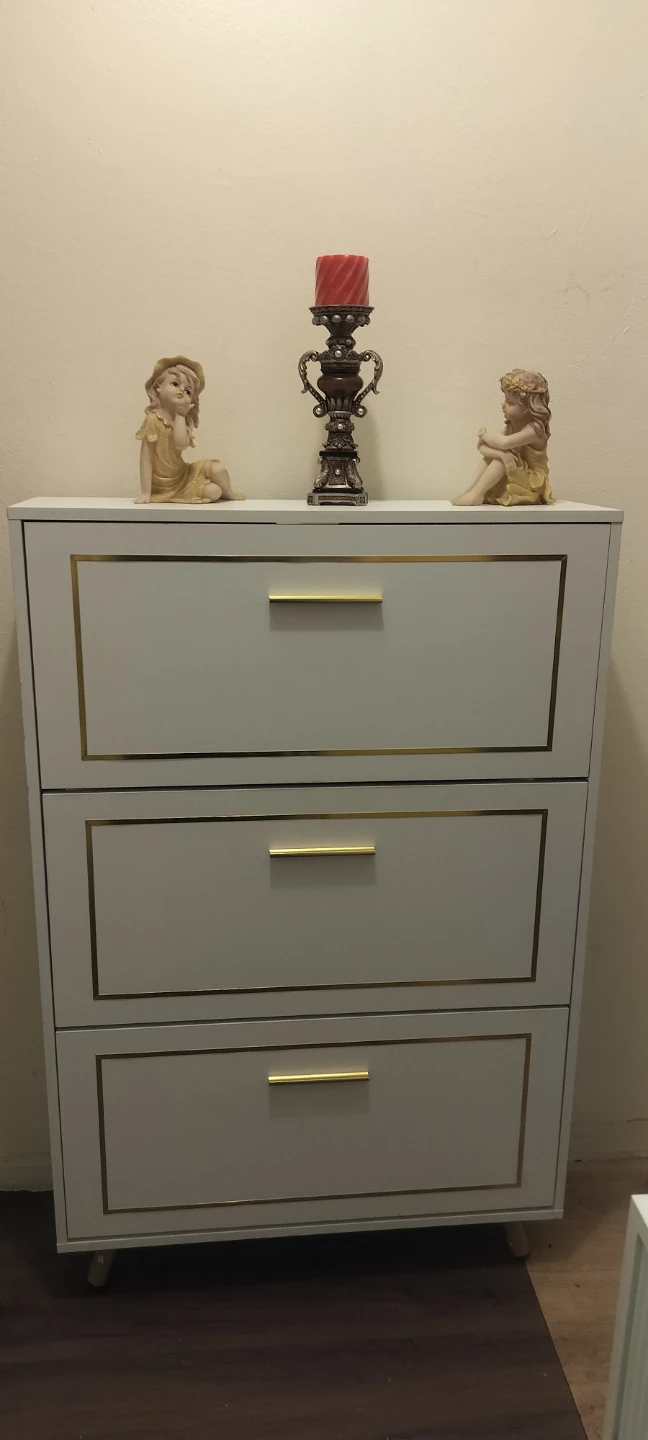 3-Tier Flip-Drawer Shoe Cabinet with Gold Trim - photo 5