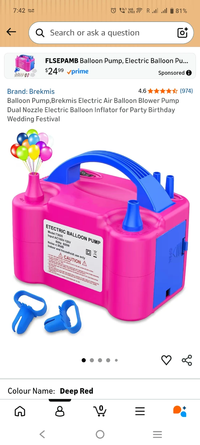 Brekmis Electric Balloon Pump - Deep Red