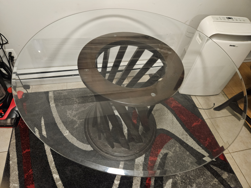 Glass Top Dining Table with Wooden Pedestal Base