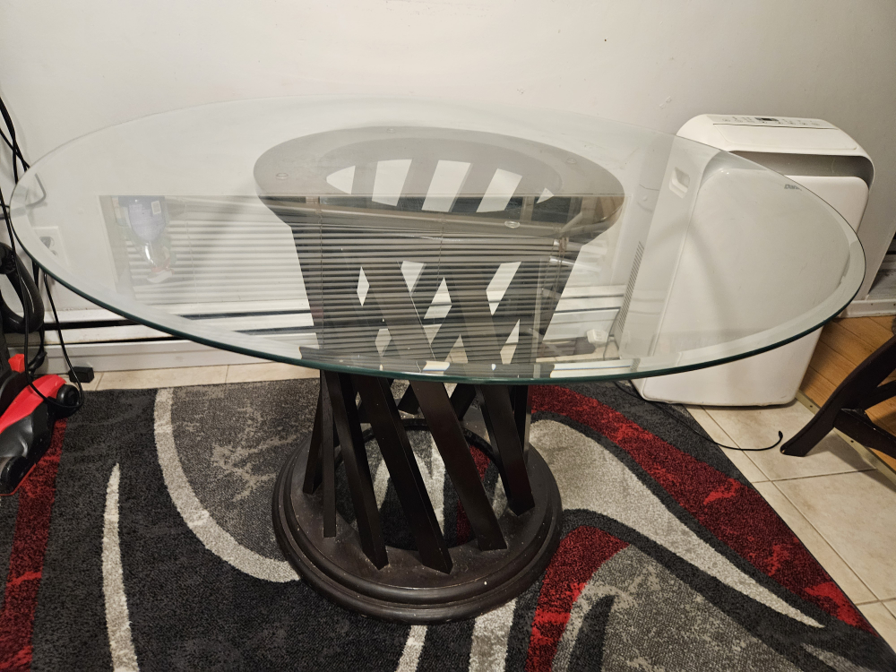 Glass Top Dining Table with Wooden Pedestal Base - photo 2