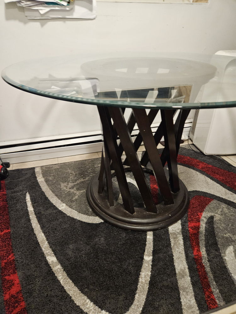 Glass Top Dining Table with Wooden Pedestal Base - photo 3