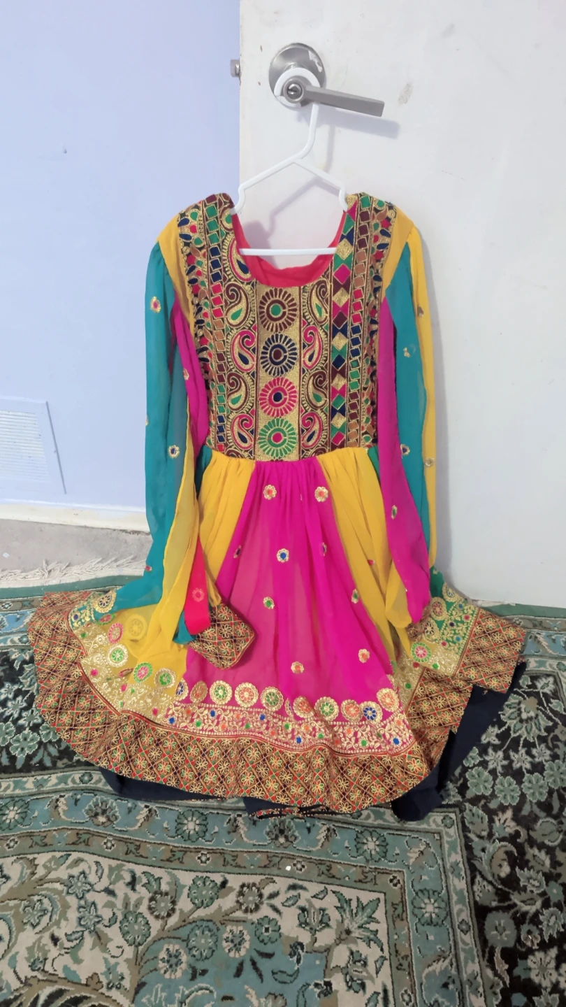 Embroidered Yellow, Pink & Teal Dress 3 pieces - photo 2