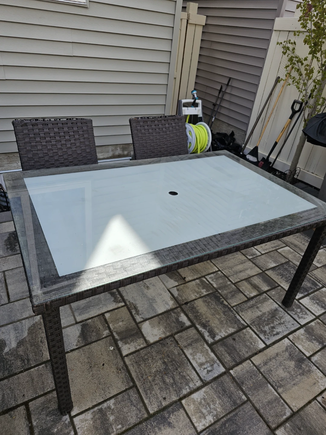 Glass Top Patio Table with Wicker Base