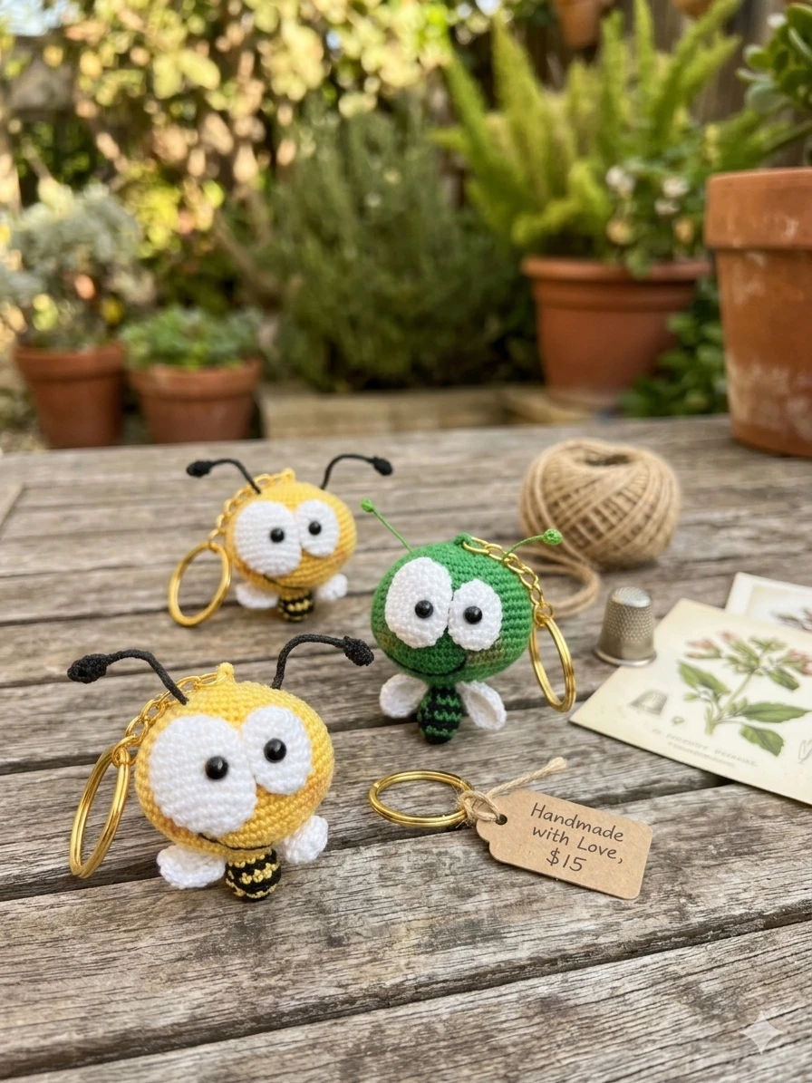 Crocheted Bee Keychain