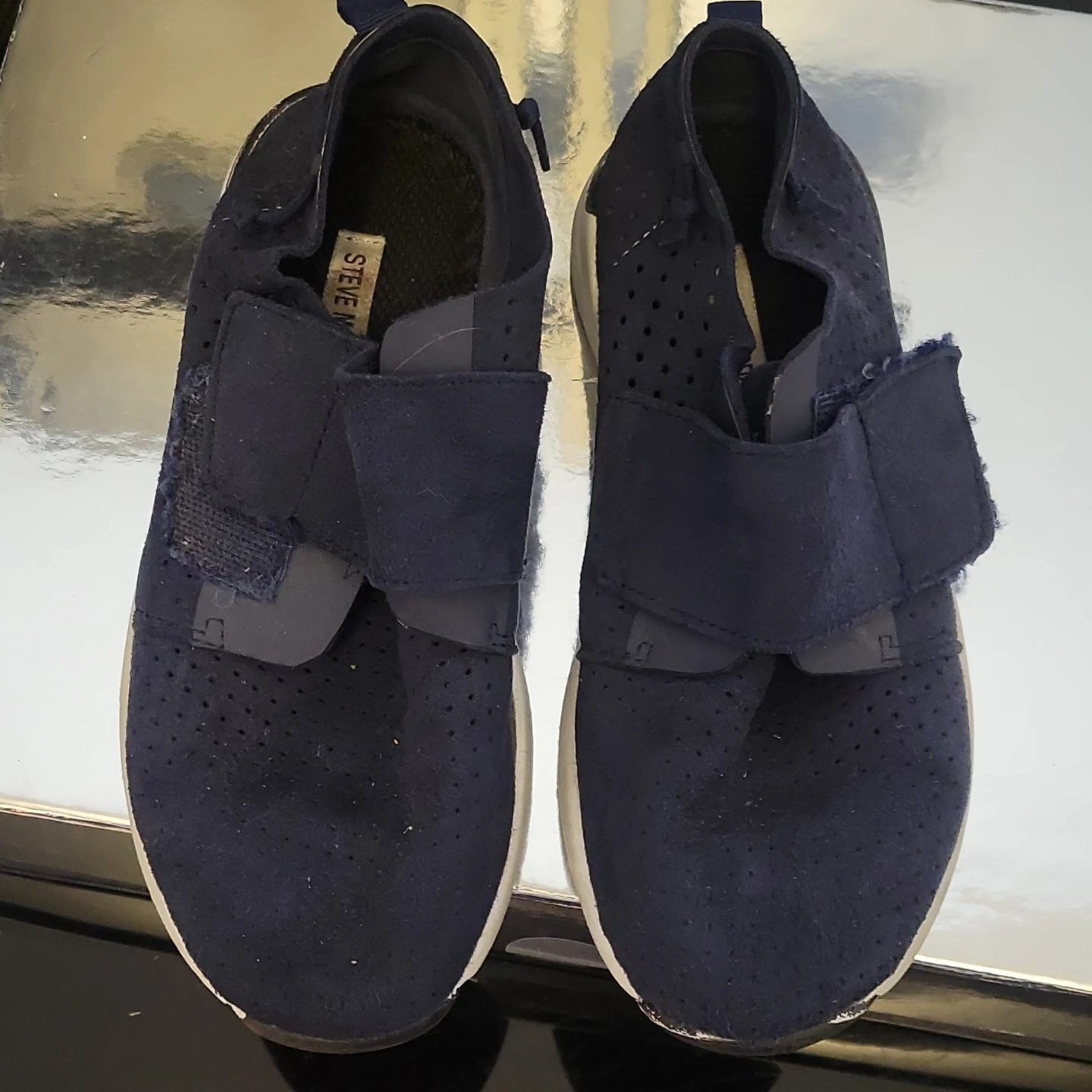 Steve Madden Navy Blue Perforated Slip-On Sneakers