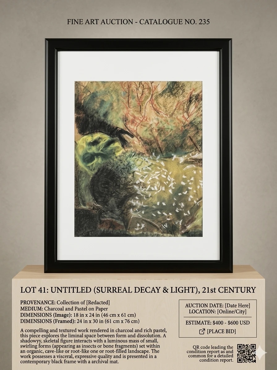 Untitled (Surreal Decay & Light) Charcoal and Pastel Art