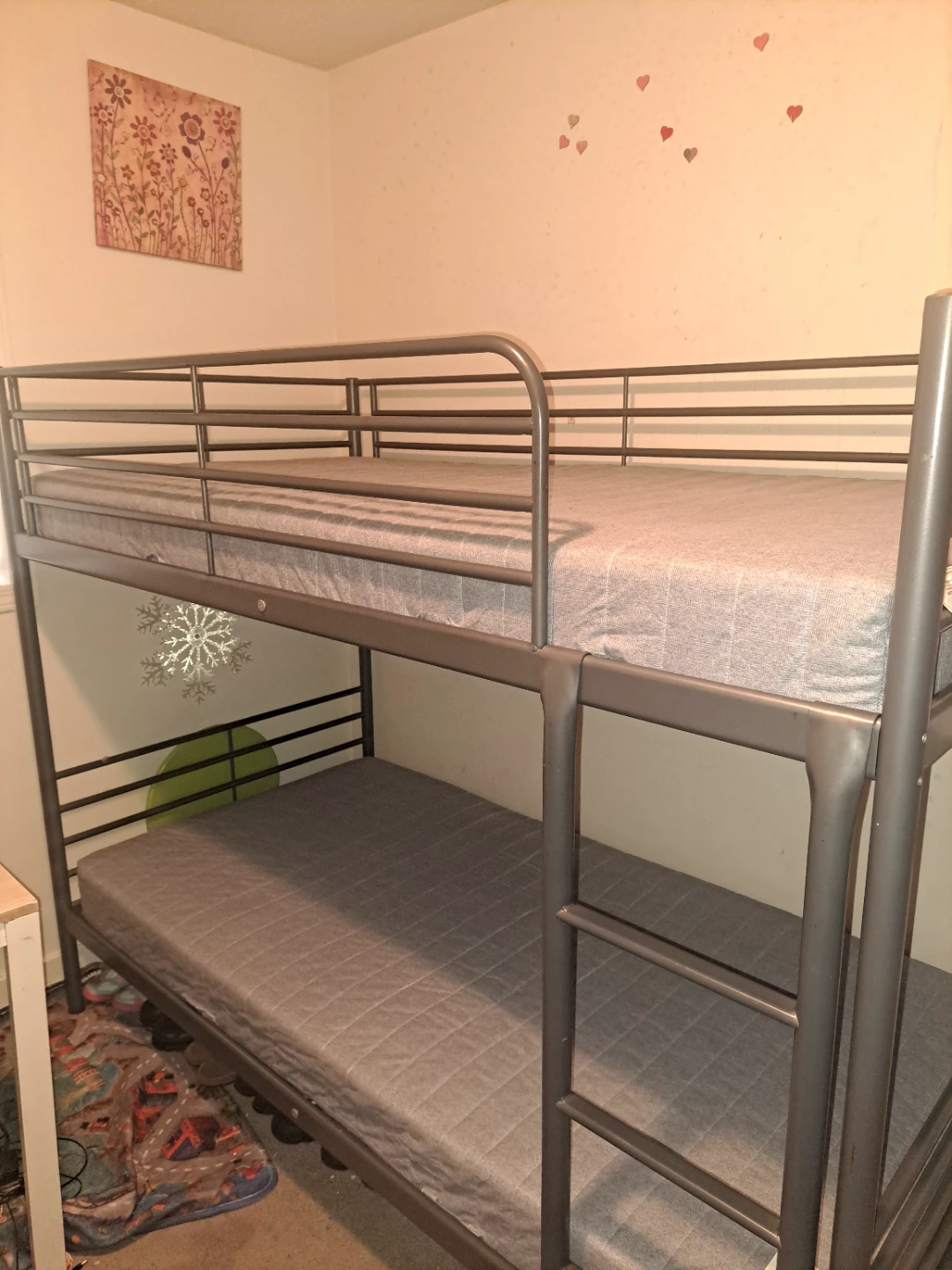 Ikea grey Metal Bunk FULL Bed with Mattresses