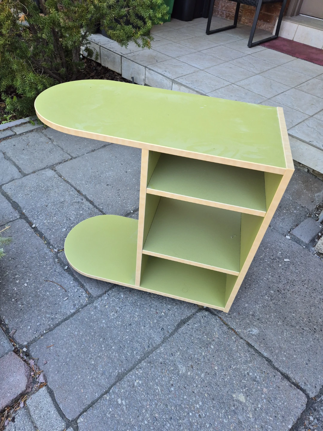 Green C-Shaped Side Table with Shelves