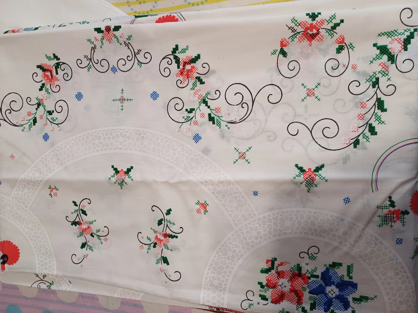 Vintage Embroidered Tablecloth with Roosters and Flowers - photo 2