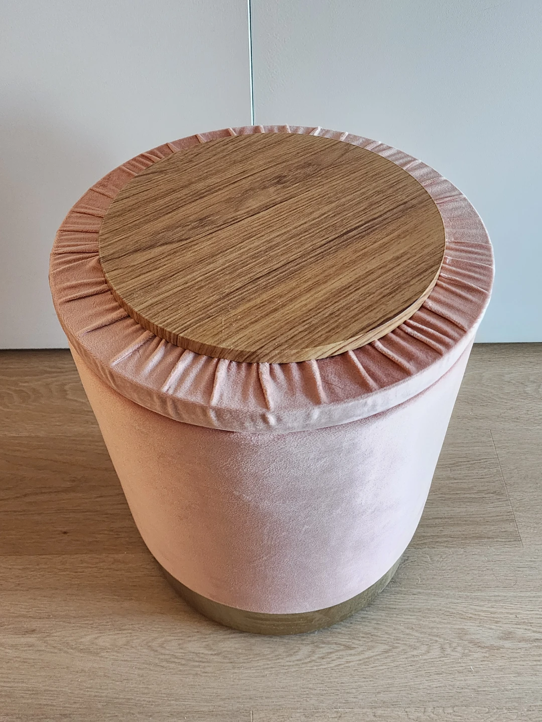 Pink Velvet Storage Ottoman with Wood Tray Top - photo 2