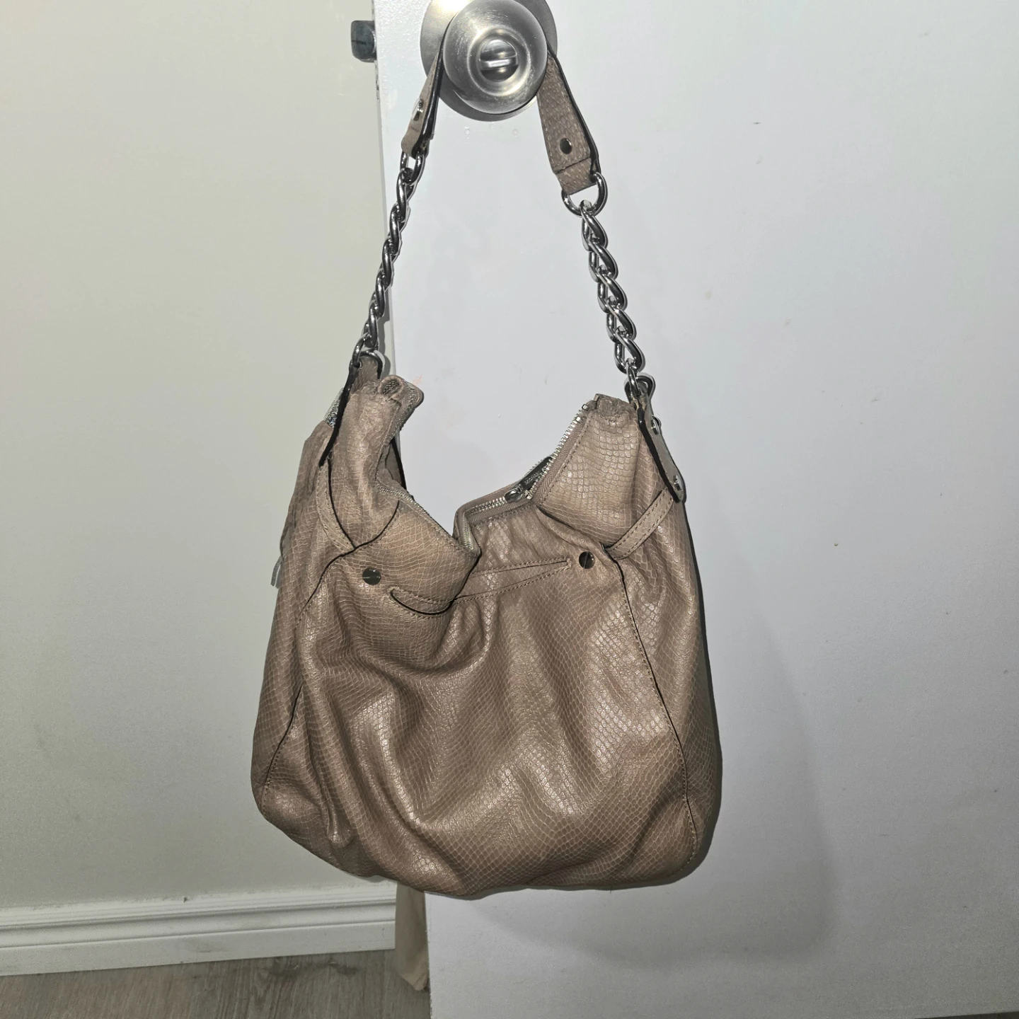 Michael Kors Beige Snake Embossed Leather Hobo Bag