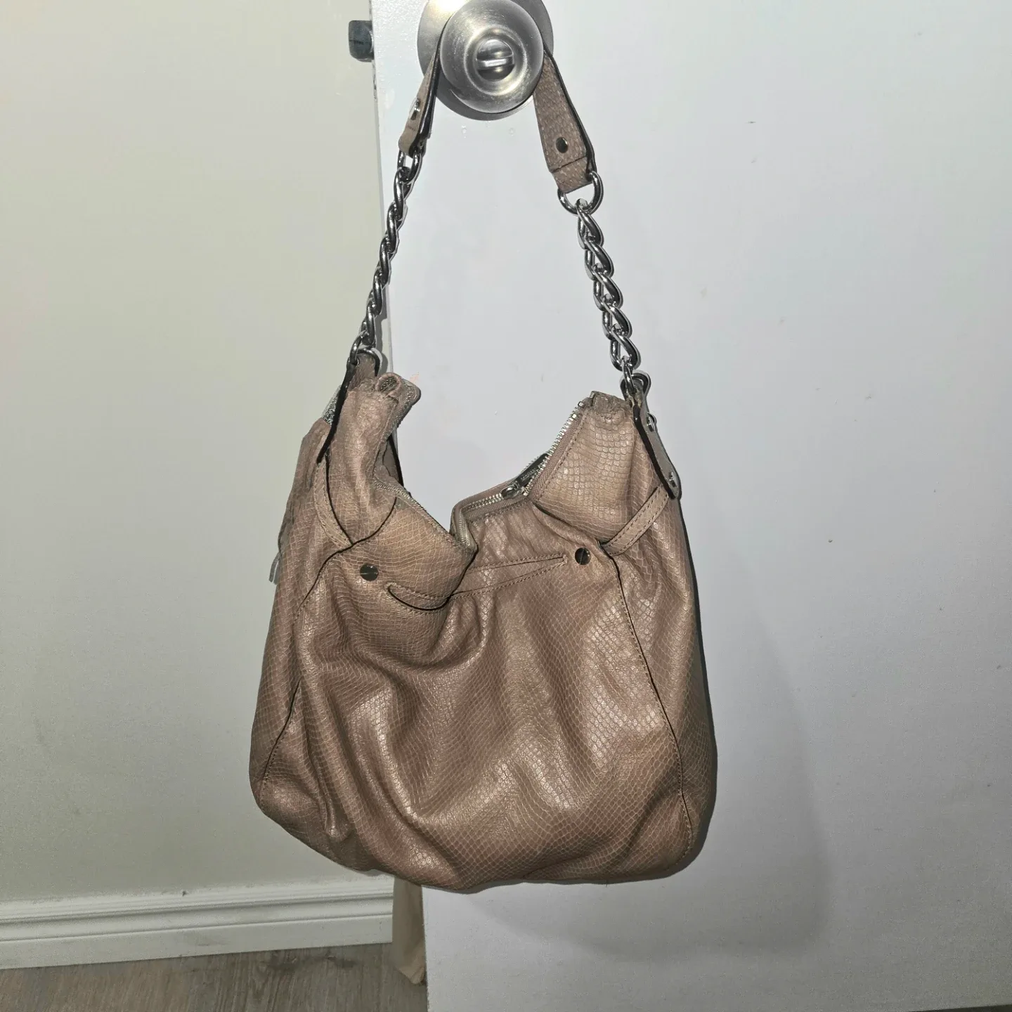 Michael Kors Beige Snake Embossed Leather Hobo Bag