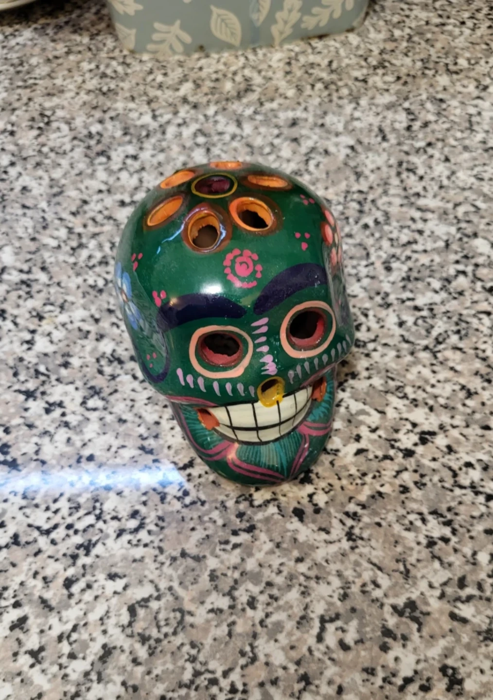 Hand-Painted Ceramic Skull Incense Holder