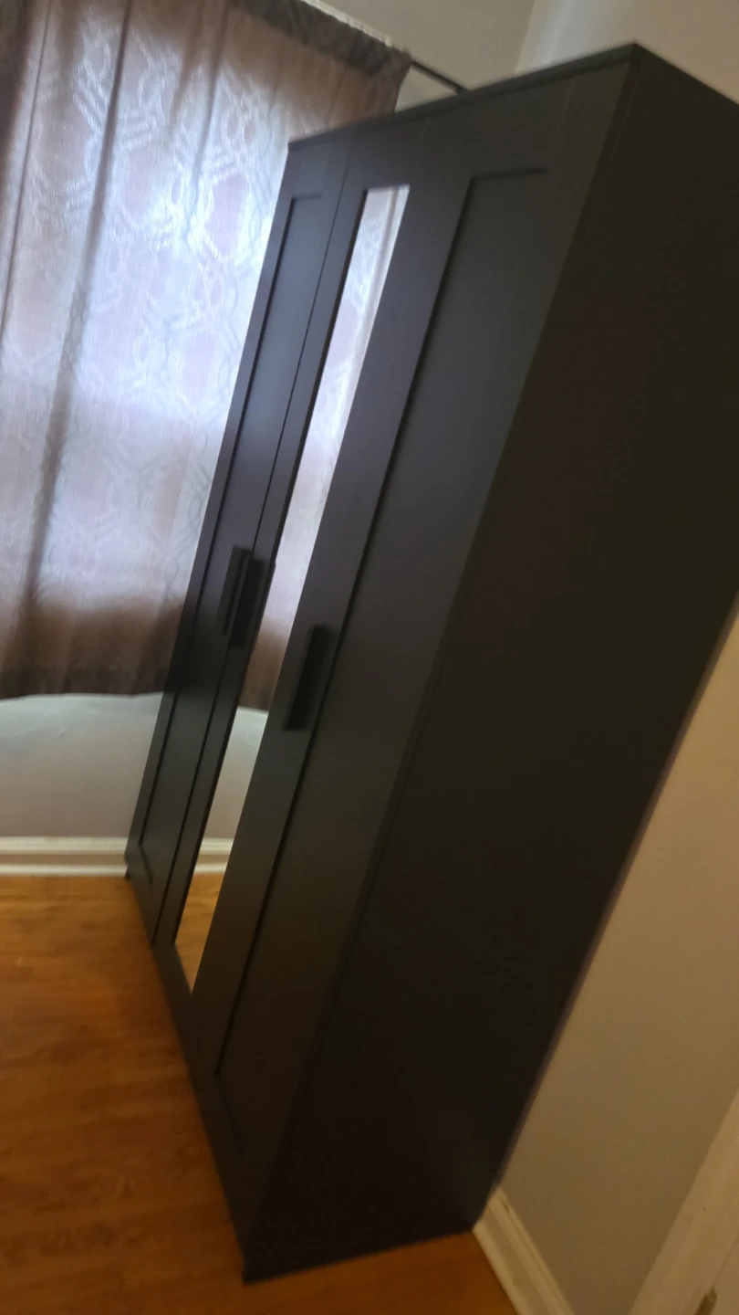 Dark Brown Wardrobe with Mirrored Doors