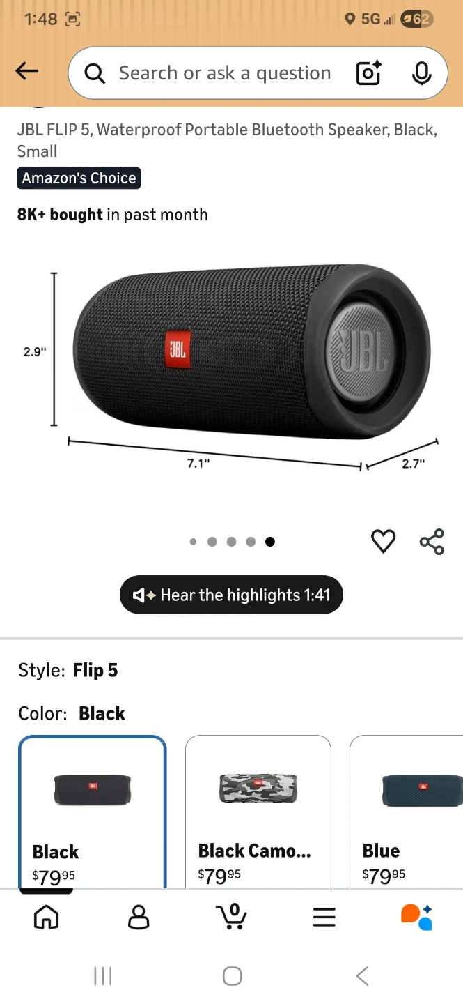 JBL FLIP 5 Waterproof Portable Bluetooth Speaker - Black