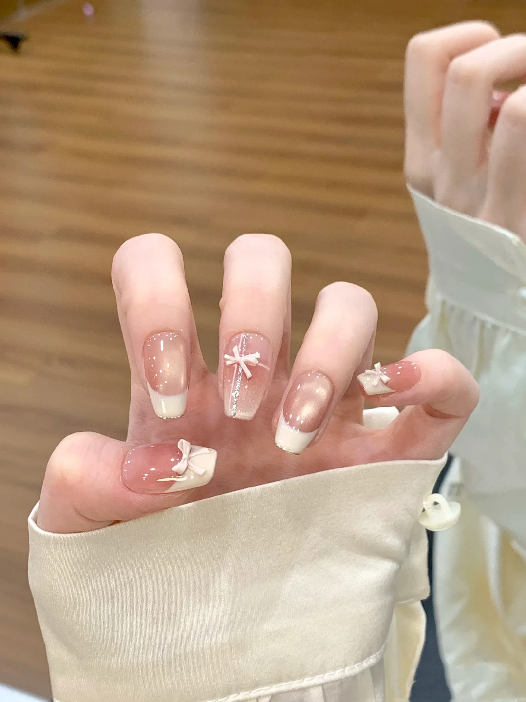 French Tip Press-On Nails with Bows