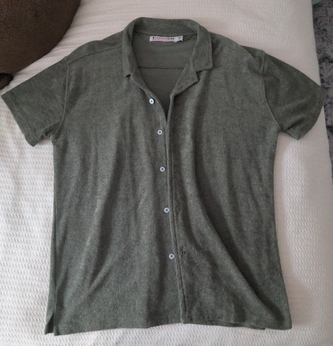 Sunset x Vine Green Towelling Shirt - Medium