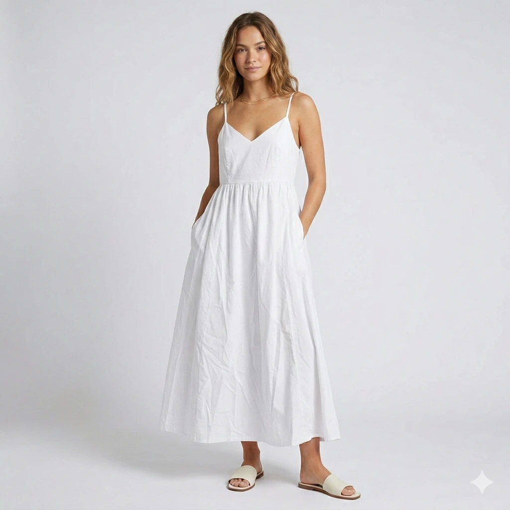 Old Navy White Maxi Sundress with Spaghetti Straps - photo 3