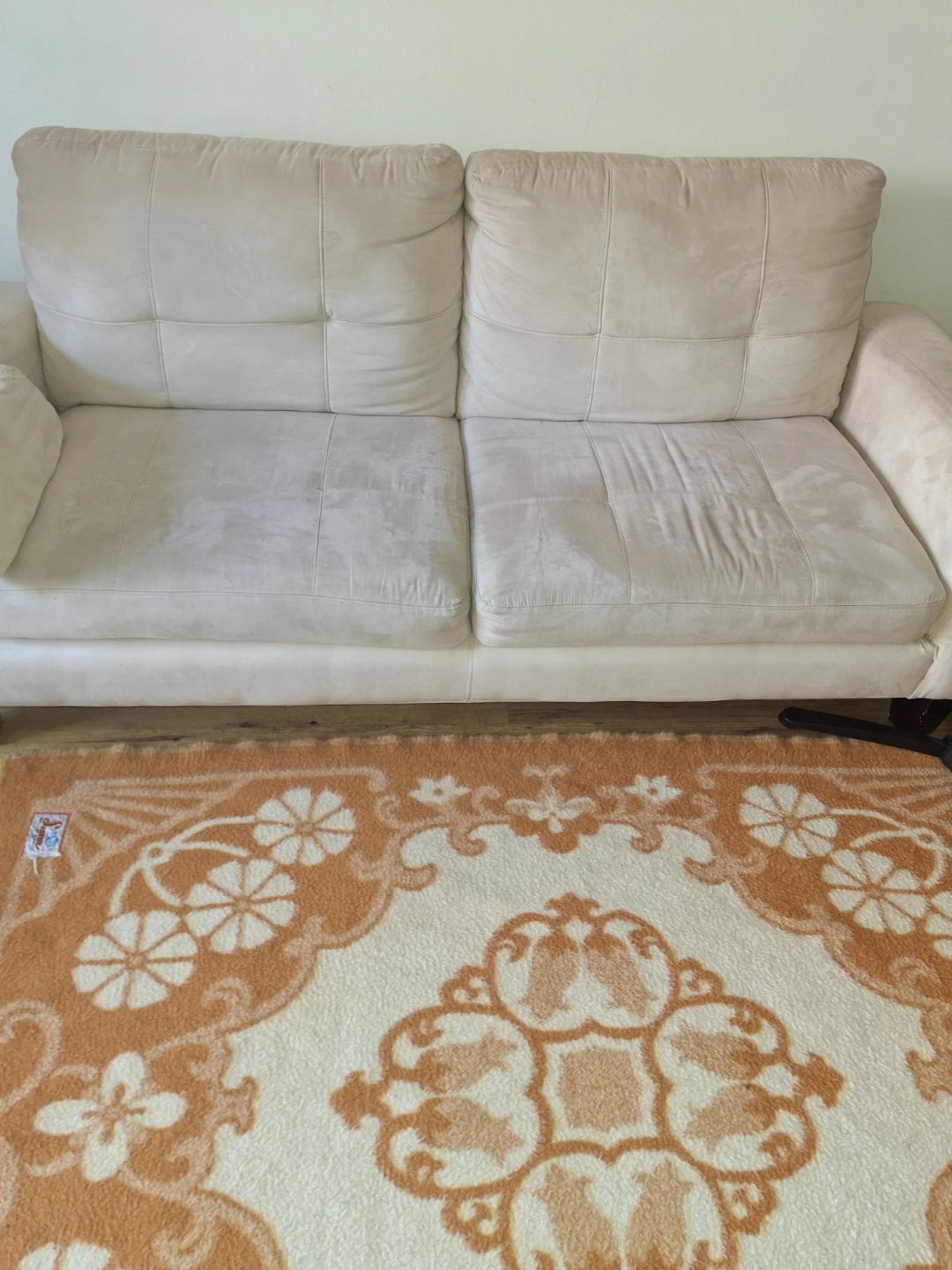 Beige Suede-like Sofa and Matching Ottoman Chair